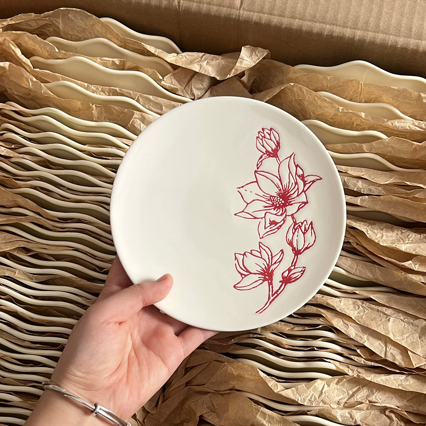 Manchester Royal Red Floral Ceramic Plate - Hand-Painted Botanical Tableware