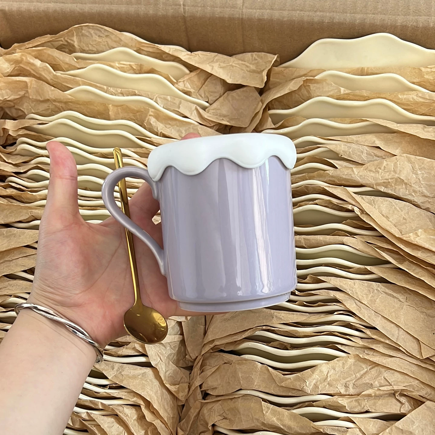 Nordic Pastel Purple Ceramic Mug - Cute Coffee Cup with Cloud Lid & Spoon