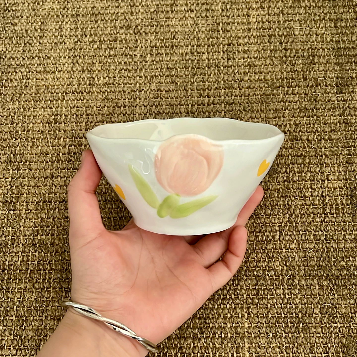 Nordic Tulip Ceramic Bowl - Hand-Painted Floral Tableware